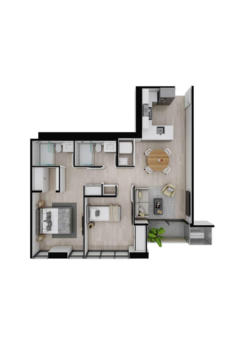 Planta arquitectónica del Modelo G de 83.17 m² en Balcony