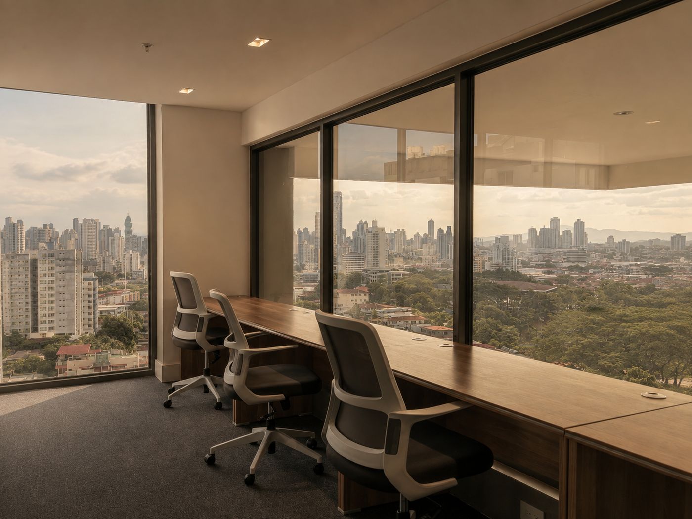 Coworking con ventanales y vista panorámica en Balcony